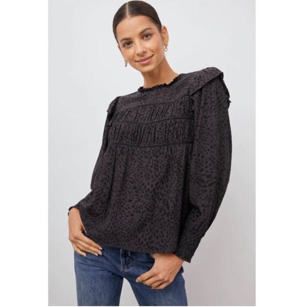Rails Womens Kadi Top Spotted Slate Ruffle Boho Leopard Print Top Size Large